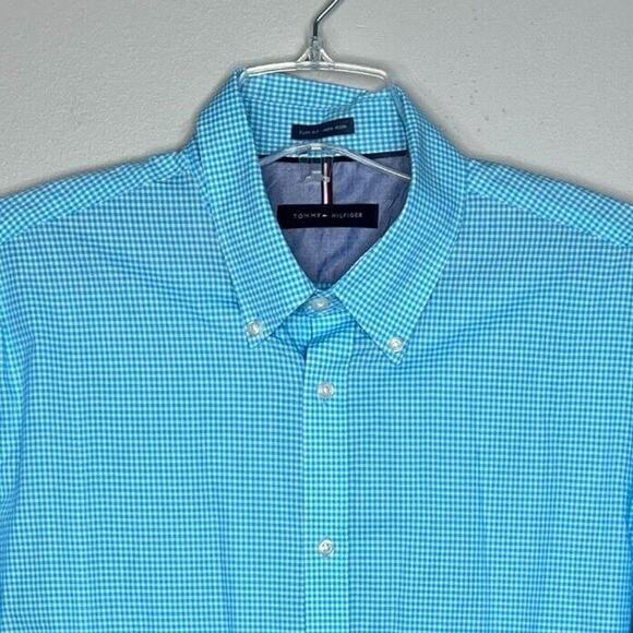 Tommy Hilfiger Shirt Mens 17 34/35 Blue Check Gingham Plaid Button Down Preppy - Picture 4 of 9